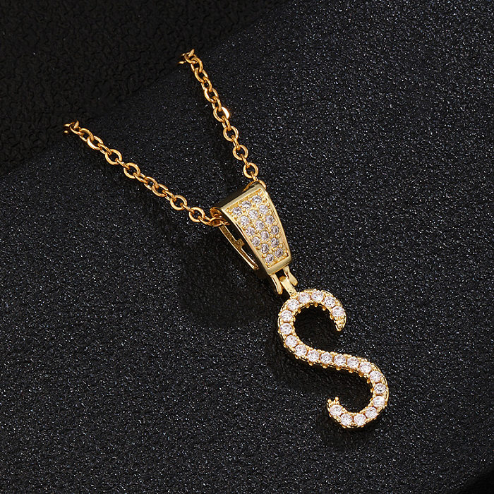 Collier avec pendentif en forme de lettre en acier inoxydable, incrustation de Zircon, à la mode, 1 pièce