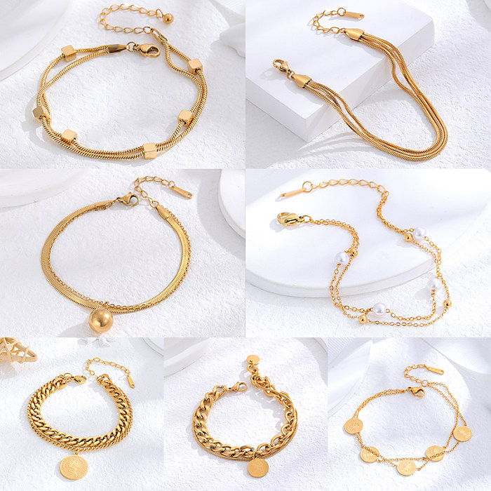 Wholesale Simple Style Round Solid Color Titanium Steel 24K Gold Plated Bracelets