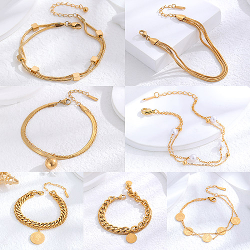 Bracelets ronds en acier titane de couleur unie, Style Simple, plaqués or 24 carats, vente en gros