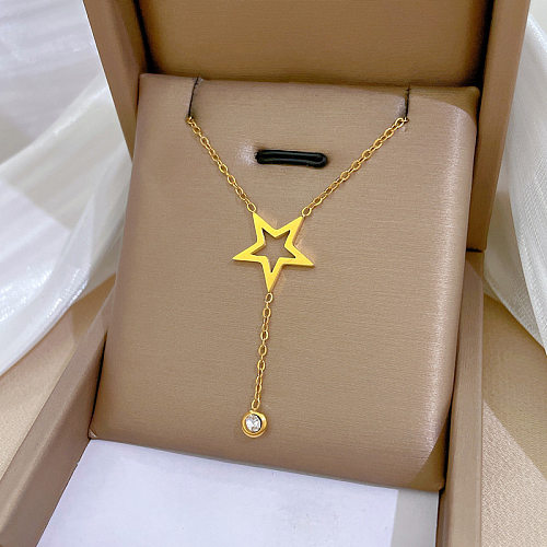 Lady Star Stainless Steel Plating Zircon Pendant Necklace 1 Piece