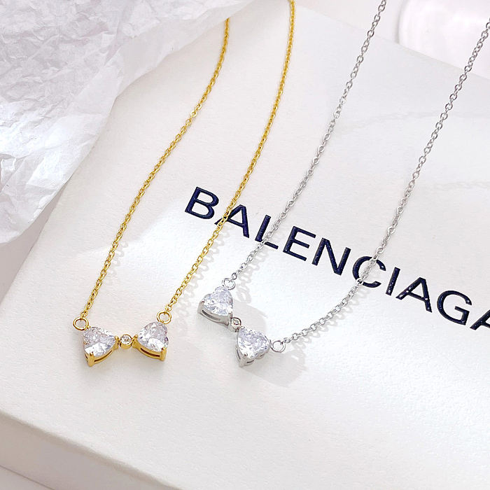 Simple Style Bow Knot Stainless Steel  Plating Inlay Zircon Pendant Necklace