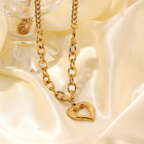 Colar com pingente banhado a ouro 18K em formato de coração doce estilo IG