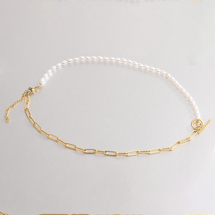 Collier à pendentif perlé en acier inoxydable de couleur unie de style simple