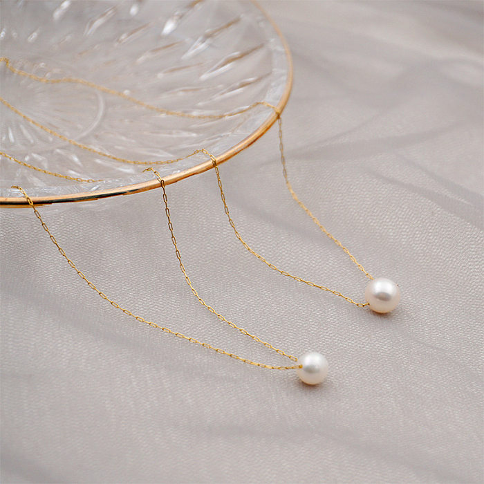 Simple Style Round Pearl Stainless Steel Necklace 1 Piece