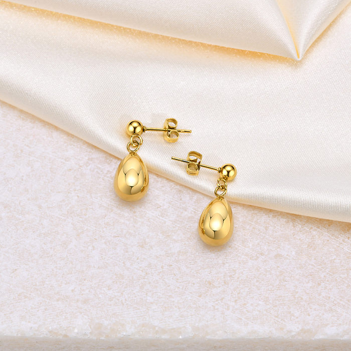 1 paire de boucles d'oreilles pendantes en acier inoxydable plaqué or, Style romain Simple et décontracté, plaqué géométrique