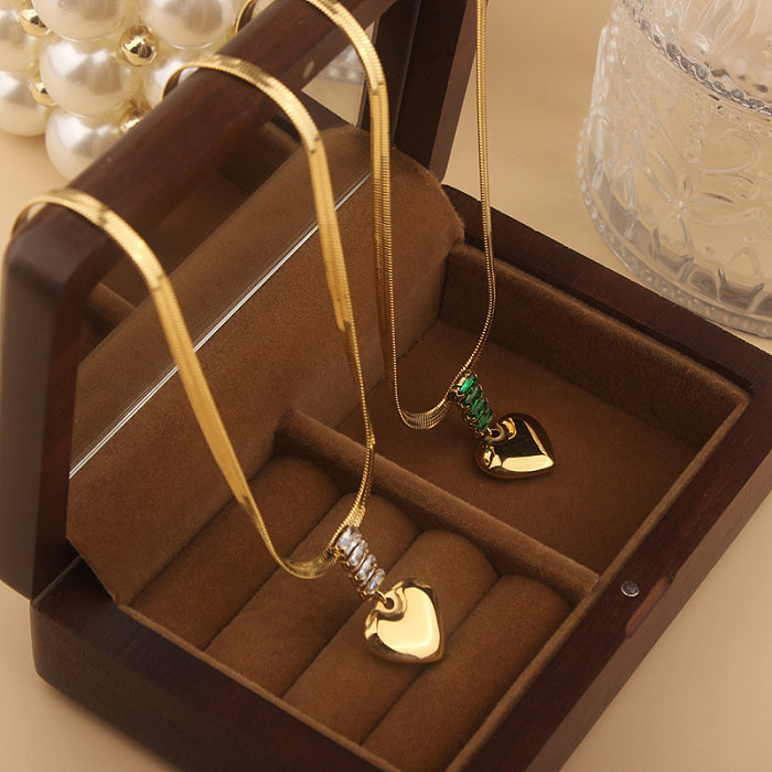 Collier pendentif en Zircon avec incrustation de placage en acier inoxydable en forme de cœur de Style Simple