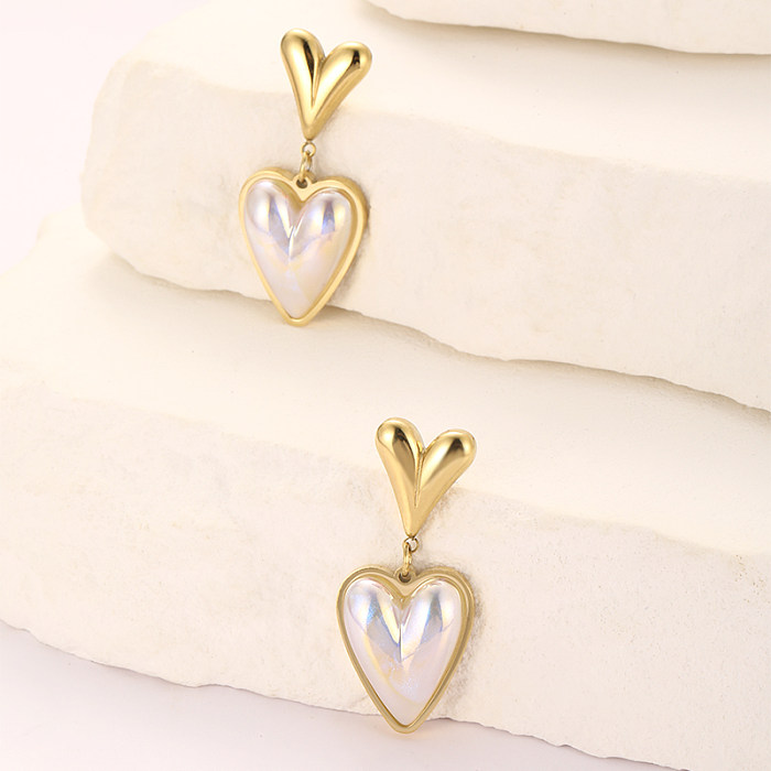1 Pair Vintage Style Heart Shape Plating Stainless Steel  18K Gold Plated Drop Earrings
