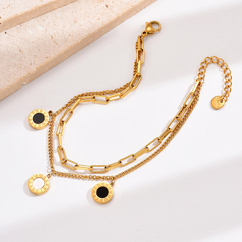 Roman Style Round Stainless Steel Plating Inlay Acrylic 14K Gold Plated Bracelets