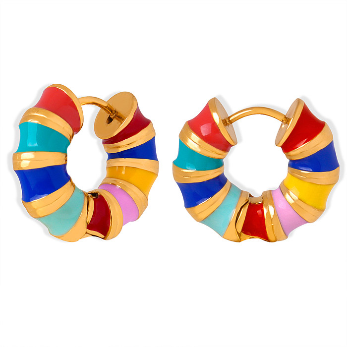 1 Pair Casual Vacation Colorful Enamel Plating Stainless Steel 18K Gold Plated Earrings