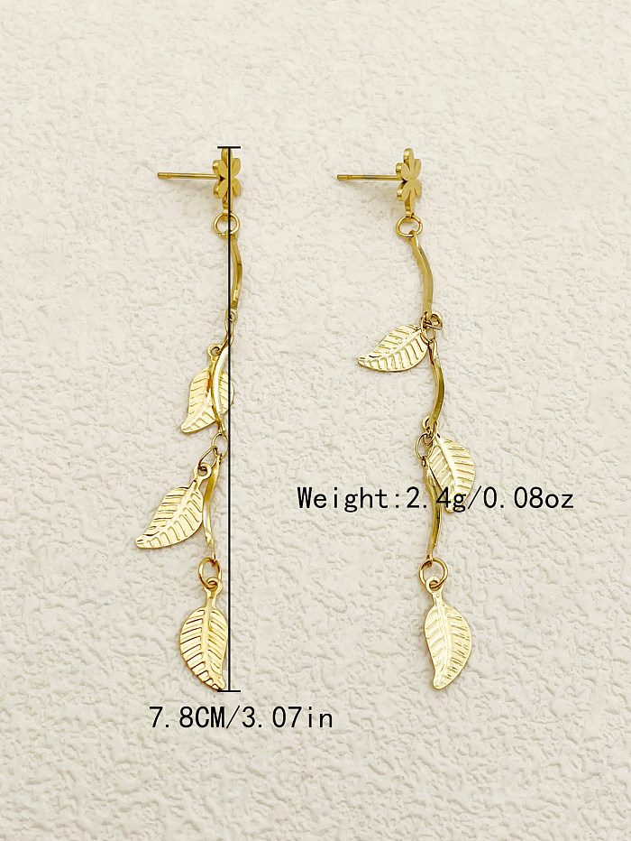1 Paar vergoldete Ohrhänger aus Edelstahl mit süßer Blatt- und Blumenbeschichtung