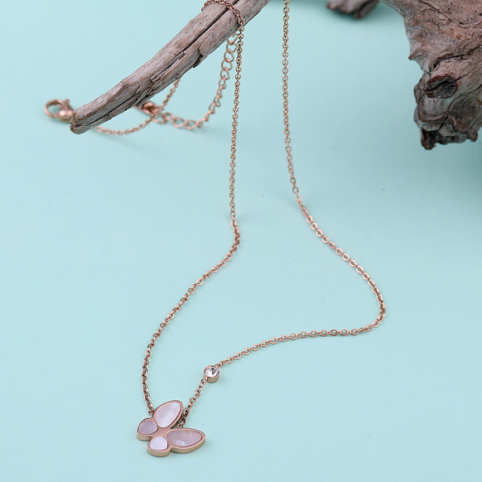 Modische, schlichte Schmetterlings-Halskette aus Edelstahl und Metallmuschel