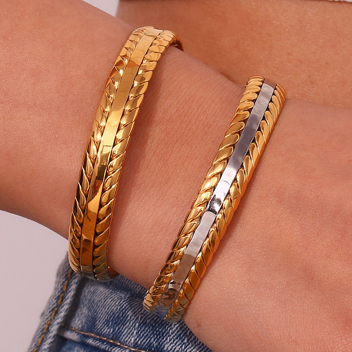 Simple Style Classic Style Grain Stainless Steel Plating 18K Gold Plated Bangle