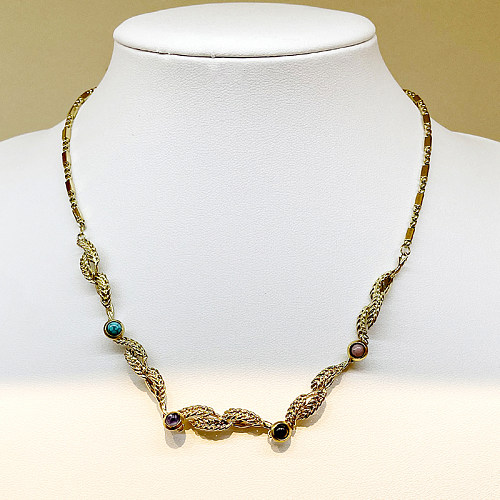 Elegant Simple Style Leaf Stainless Steel  Plating Inlay Turquoise Gold Plated Necklace