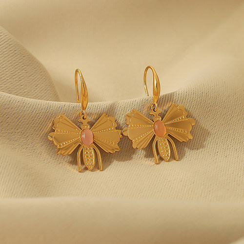 1 Pair Vintage Style Novelty Bee Plating Inlay Stainless Steel  Natural Stone 18K Gold Plated Ear Hook