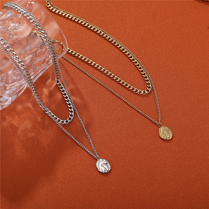 Lässige, unregelmäßige Retro-Doppelschicht-Halsketten mit Edelstahlbeschichtung und 18-Karat-Vergoldung