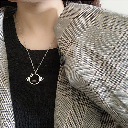 Hip-Hop Planet Stainless Steel Stoving Varnish Pendant Necklace