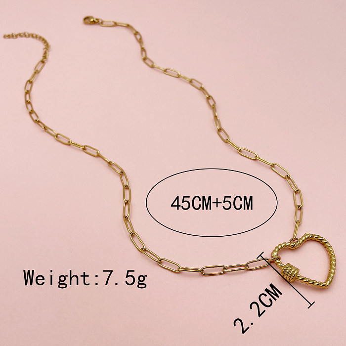 Casual Simple Style Heart Shape Stainless Steel  Polishing Plating Hollow Out Gold Plated Long Necklace Necklace