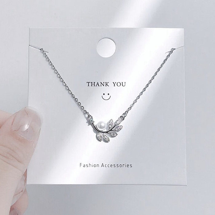 IG Style Simple Style Leaf Moon Flower Stainless Steel Zircon Necklace In Bulk