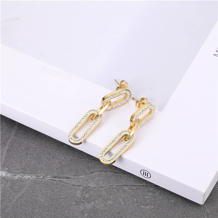 1 Piece 1 Pair Sexy C Shape Irregular Plating Inlay Stainless Steel  Zircon 18K Gold Plated Drop Earrings Ear Studs