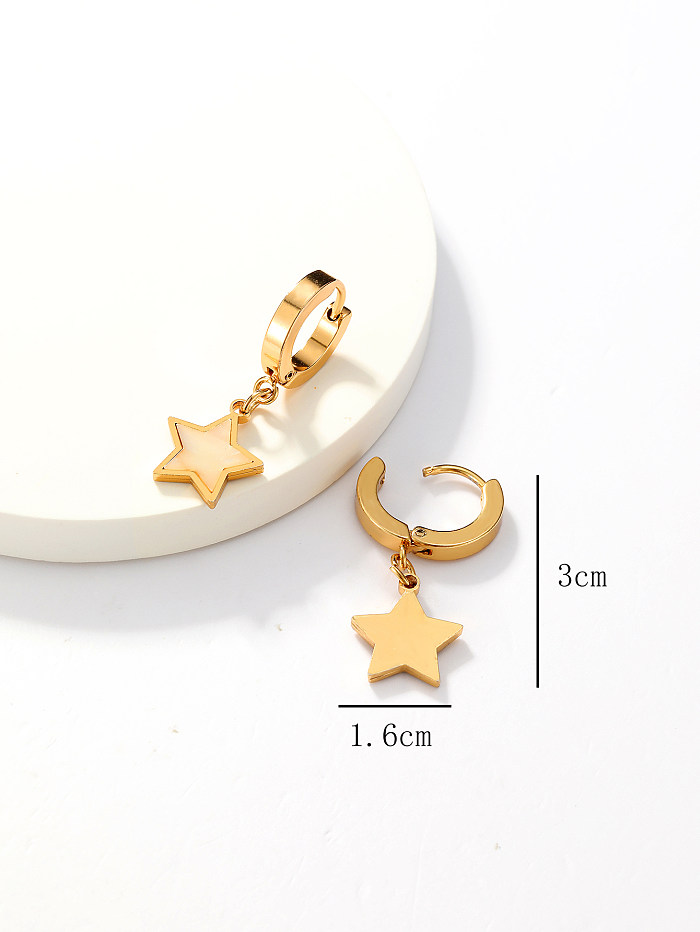1 par de brincos pendentes banhados a ouro 18K, estilo simples, estilo clássico, pentagrama de aço inoxidável
