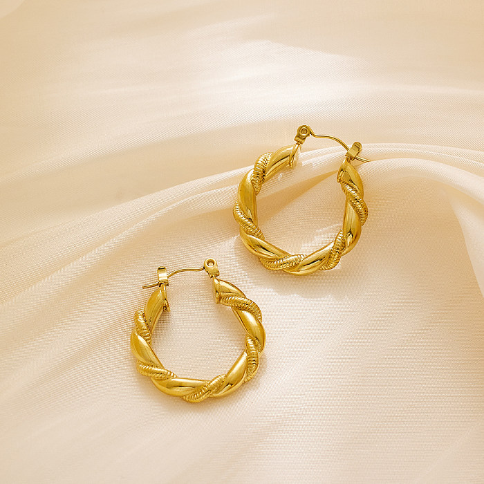 1 Piece Vintage Style Simple Style Twist Plating Stainless Steel  Gold Plated Hoop Earrings