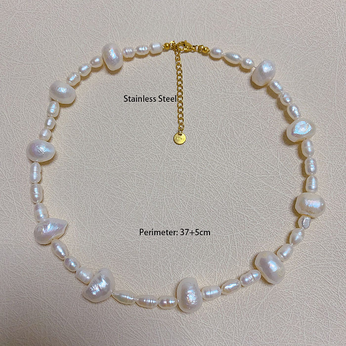 Simple Style Round Stainless Steel  Artificial Pearl Beaded Necklace