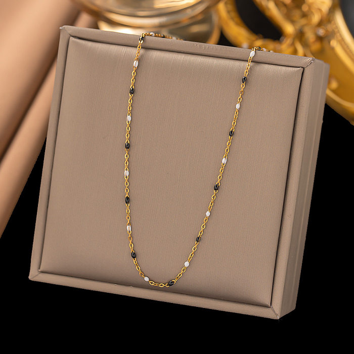 Collier plaqué or 18 carats en acier inoxydable avec bloc de couleur de style simple de style vintage