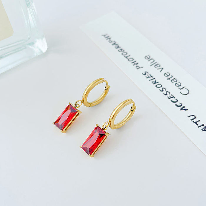 Fashion Rectangle Stainless Steel  Drop Earrings Inlaid Zircon Stainless Steel  Earrings 1 Pair