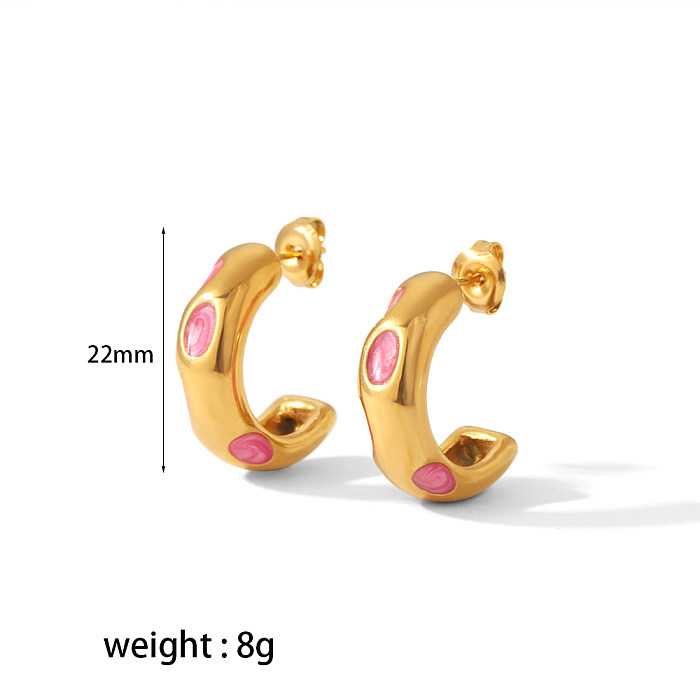 1 Pair Commute C Shape Epoxy Plating Stainless Steel  18K Gold Plated Earrings