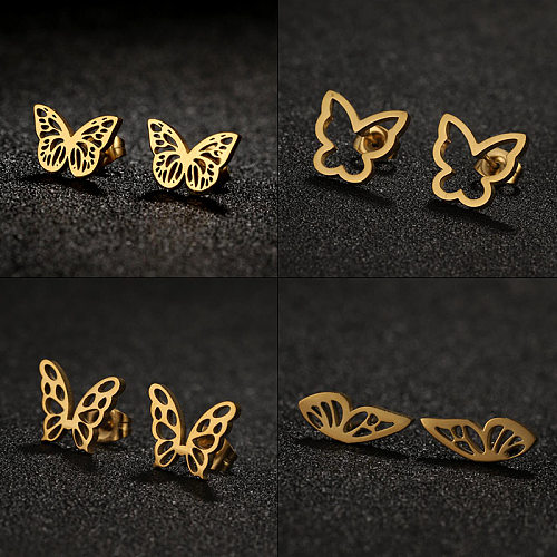 1 Paar schlichte Ohrstecker aus Edelstahl mit Schmetterlingsbeschichtung und ausgehöhlten Ohrsteckern