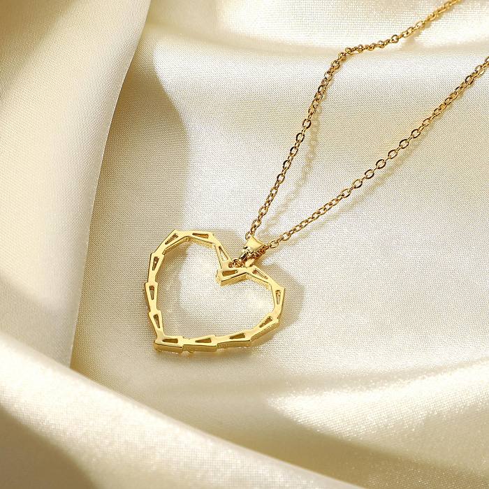 New Gold-plated Hollow Heart-shaped Necklace Women's Stainless Steel  Triangle Zircon Necklace
