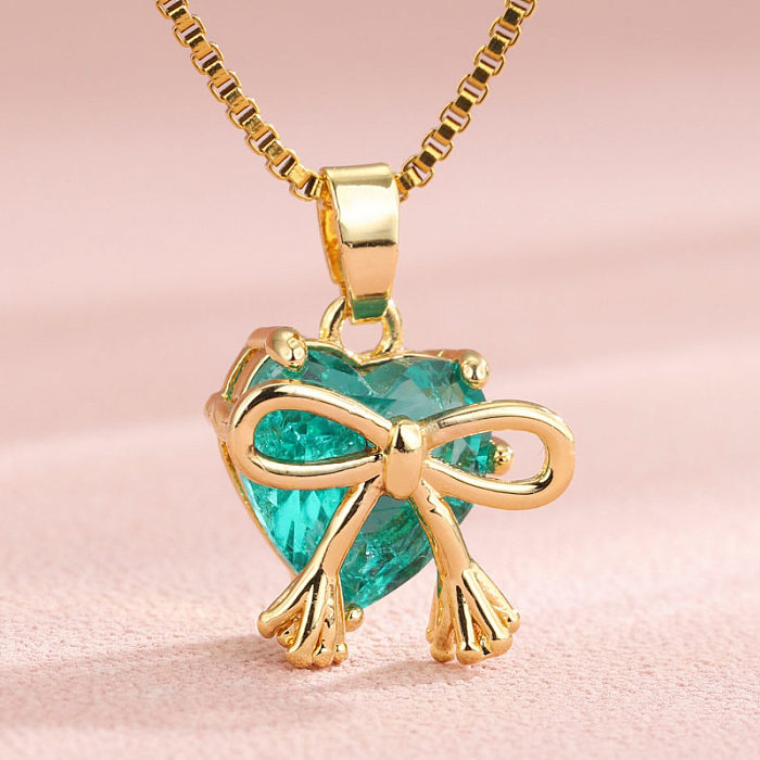 Elegant Artistic Square Water Droplets Heart Shape Stainless Steel  Stainless Steel Plating Inlay Zircon 18K Gold Plated Gold Plated Pendant Necklace