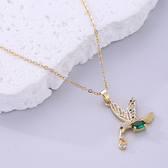 Korean Style Bird Stainless Steel  Plating Inlay Zircon 18K Gold Plated Necklace
