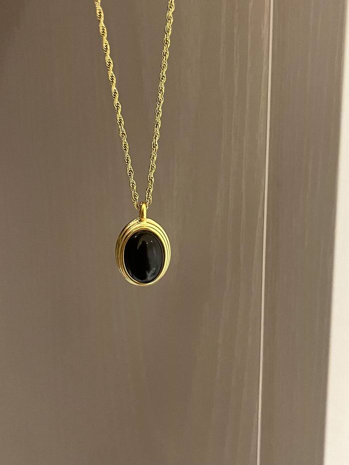 Großhandel mit ovaler Achat-Halskette aus Edelstahl mit 18 Karat vergoldeten Perlen im Barockstil