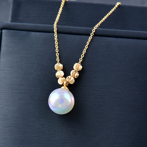 Fashion Solid Color Stainless Steel  Pearl Pendant Necklace 1 Piece