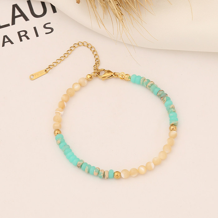 Bohemian Color Block Stainless Steel Natural Stone Beaded Handmade Bracelets 1 Piece