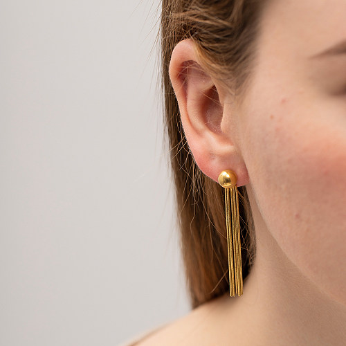 1 paire de boucles d'oreilles pendantes en acier inoxydable plaqué or 18 carats, Style INS Simple, couleur unie