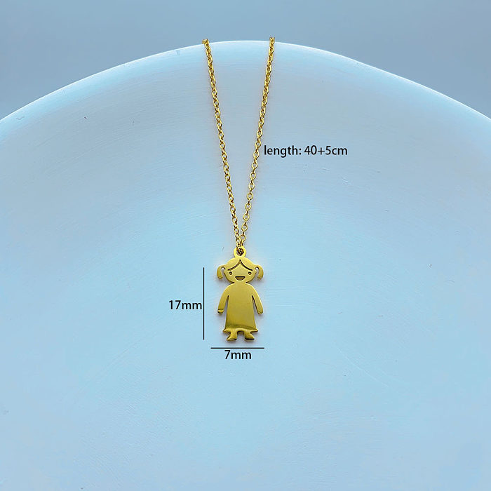 Collier avec pendentif en acier inoxydable plaqué or pour femme, personnage de dessin animé, vente en gros