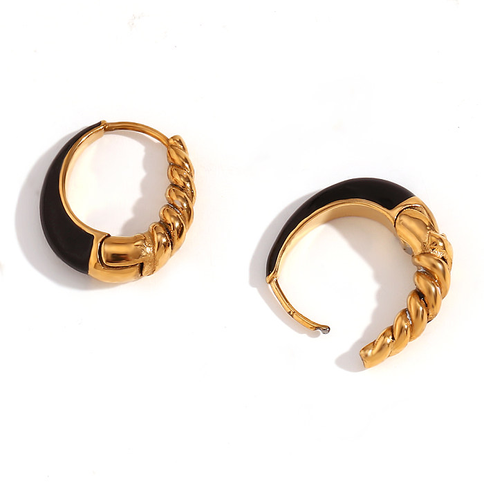 1 Pair Basic Simple Style Classic Style Oval Plating Stainless Steel  18K Gold Plated Earrings