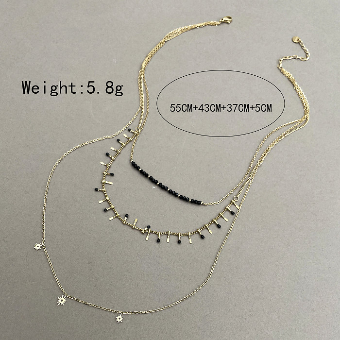 Simple Style Geometric Stainless Steel  Inlay Artificial Crystal Gold Plated Layered Necklaces