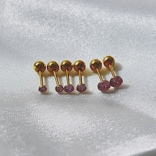 Pendientes chapados en oro con diamantes de imitación de acero inoxidable con incrustaciones redondas elegantes de 1 pieza