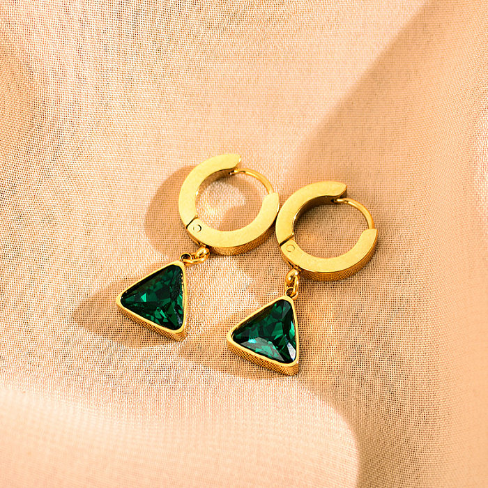 Boucles d'oreilles pendantes en acier inoxydable, 1 paire, Style Simple, incrustation de placage triangulaire, Zircon plaqué or