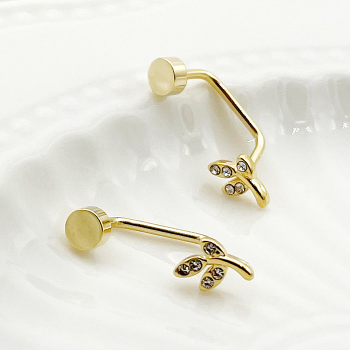 1 Pair Simple Style Letter Flower Butterfly Plating Inlay Stainless Steel  Rhinestones Gold Plated Ear Studs