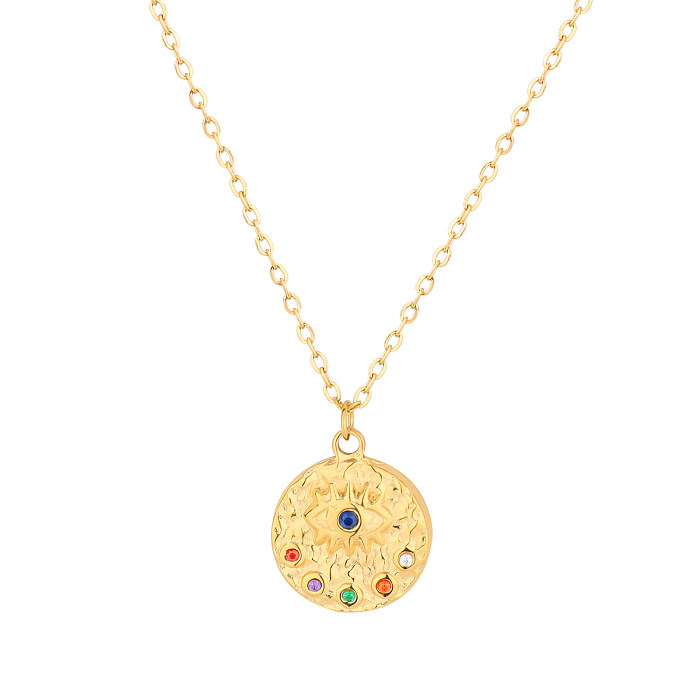 Elegant Simple Style Eye Stainless Steel  Plating Inlay Zircon Gold Plated Pendant Necklace