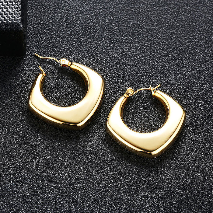 1 paire de boucles d'oreilles plaquées or 18 carats, Style Simple, couleur unie, en acier inoxydable