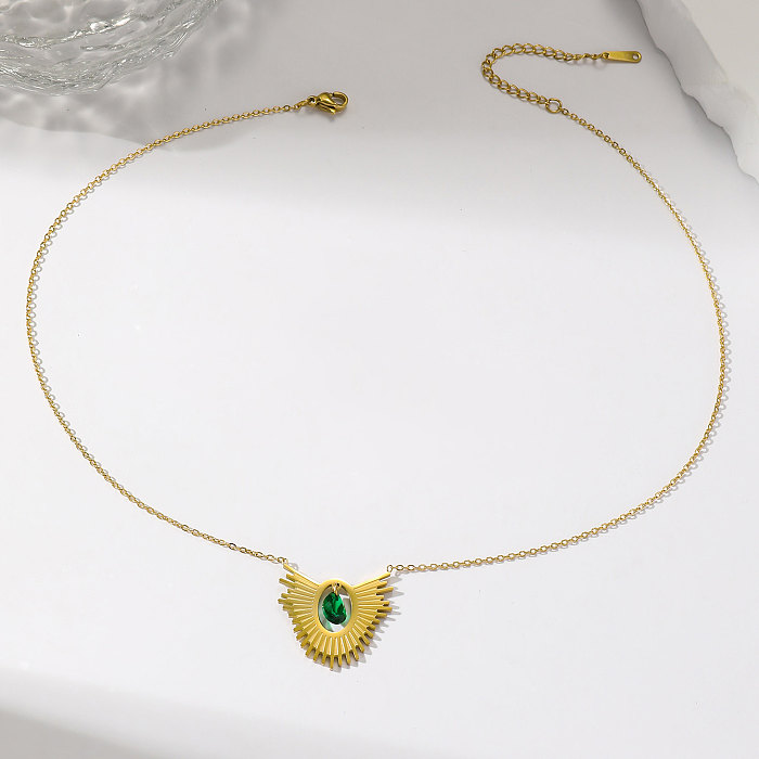 1 European And American Ins Real Gold Electroplated Sunflower Necklace Women's Stainless Steel  Opposite Sex Micro Inlaid Emerald Feather Necklace
