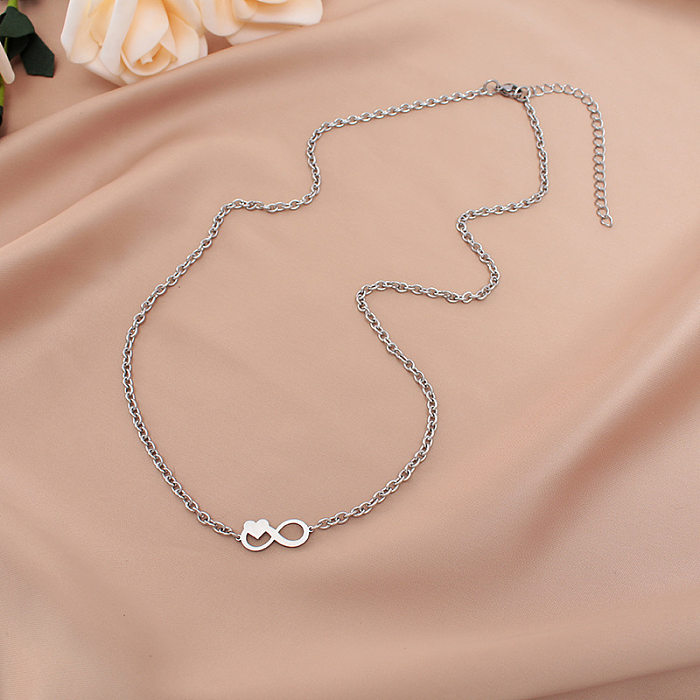 Nouveau Collier porte-bonheur Simple en acier inoxydable en forme de coeur numéro 8