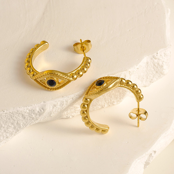 1 Paar lässige Urlaubs-Ohrringe im modernen Stil mit Augenplattierung und Inlay aus Edelstahl mit Zirkon und vergoldet