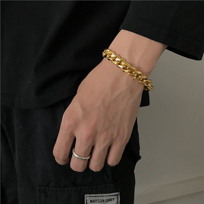Bracelets plaqués or 18 carats en acier titane de couleur unie de style simple rétro