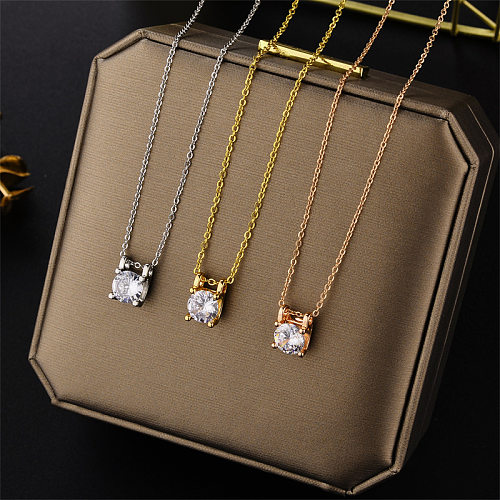 1 Piece Simple Style Square Stainless Steel Plating Zircon Necklace